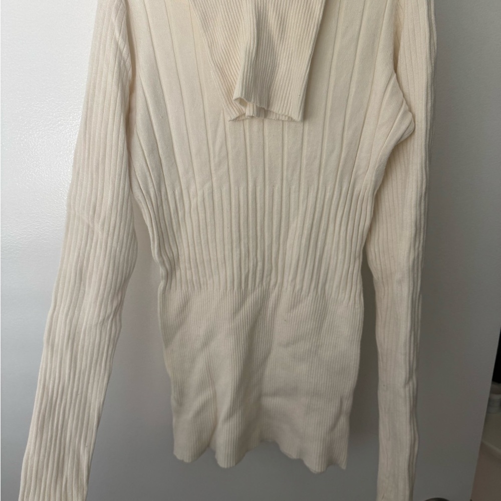 Debbie Morgan Cream Turtle Neck Sweater with Ribbed Texture